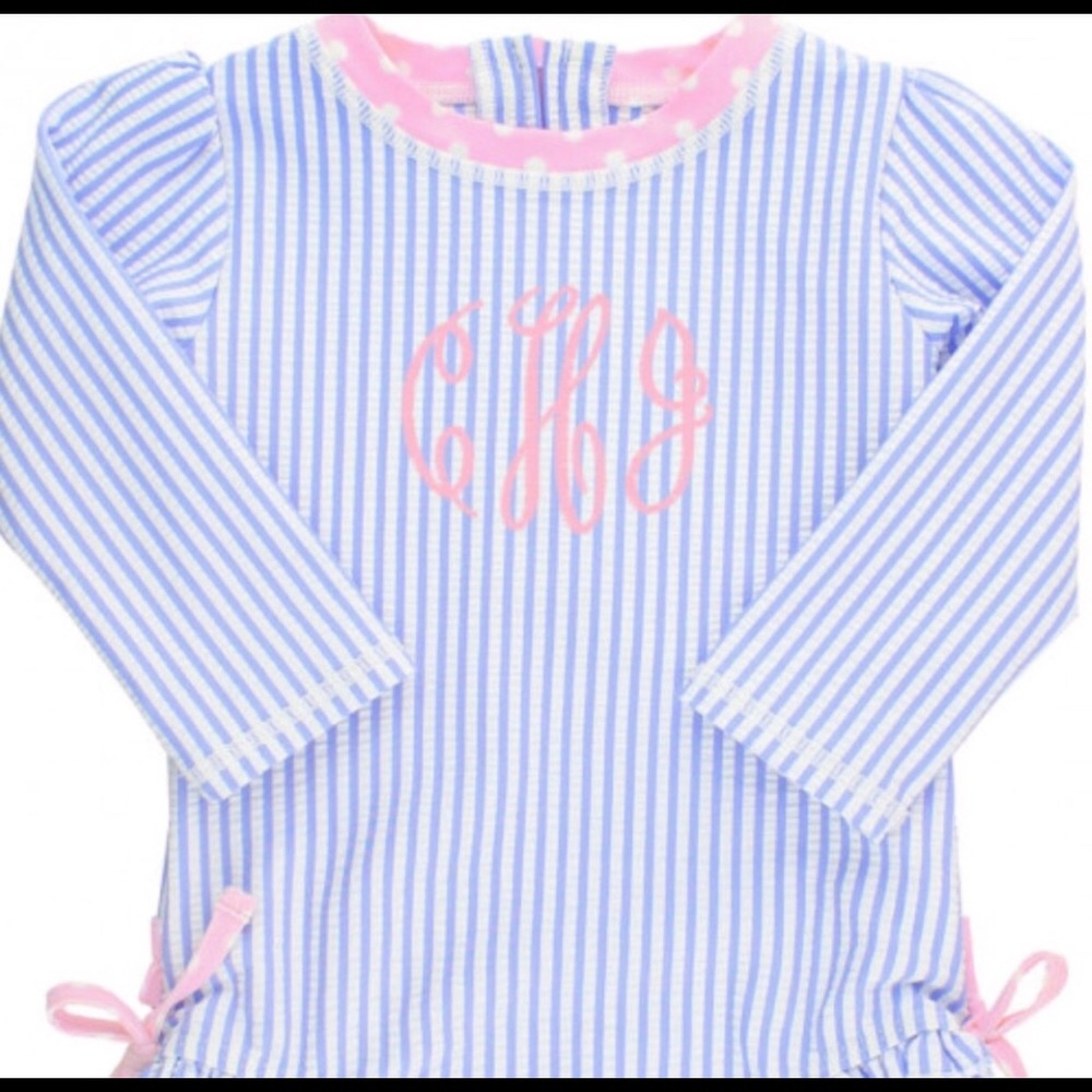 Periwinkle Blue Seersucker One Piece Rash Guard